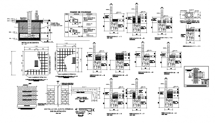 CAD construction detailing of the foundation footing 2d view dwg file t