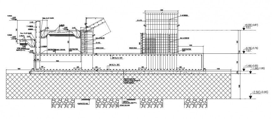 CAD construction details of foundation raft footing dwg file