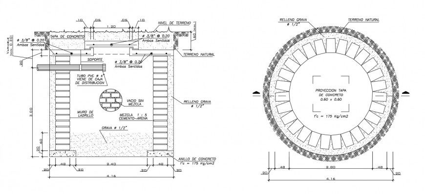 CAD construction details of sewer manhole 2d view dwg file