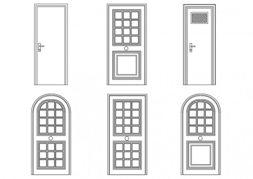 CAD design drawings of door block 2d view elevation dwg file