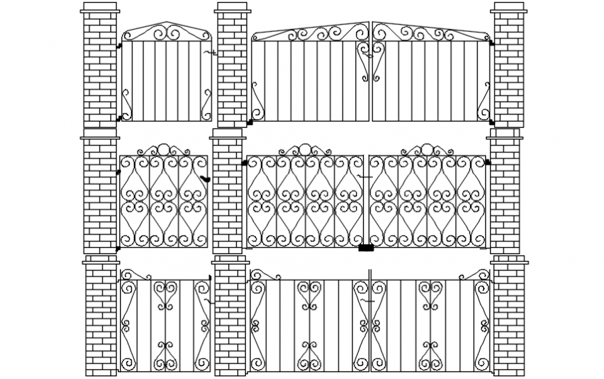 CAD design drawings of gate 2d view elevation AutoCAD file