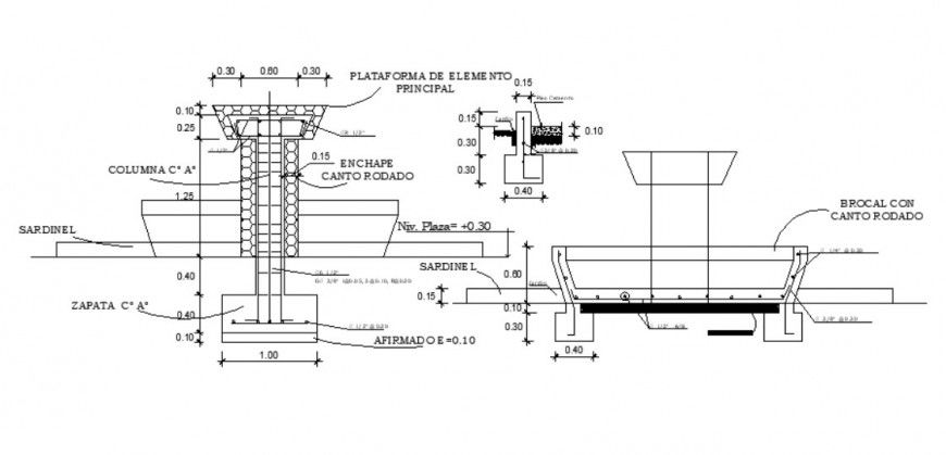 CAD design of a fountain 2d view plan and elevation dwg file