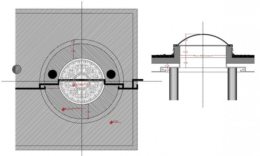 CAD design of dome 2d view plan and elevation dwg file