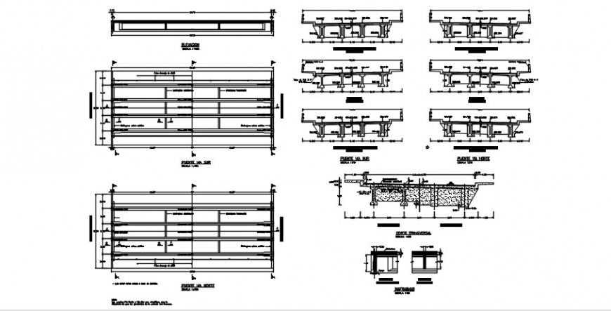 CAD detailing drawings of bridge structure blocks 2d view dwg file