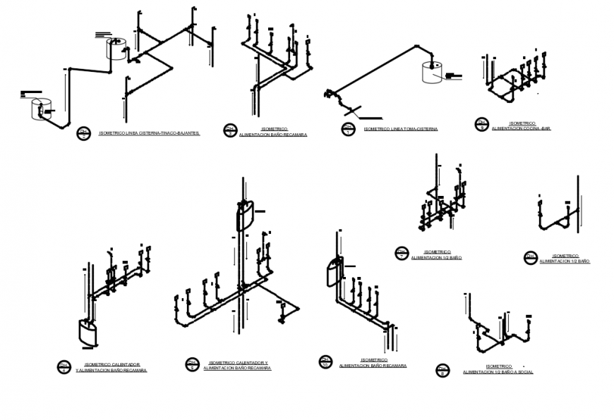 CAD detailing drawings of water distribution flow diagram autocad file