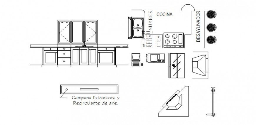 CAD drawing details of kitchen elevation autocad file