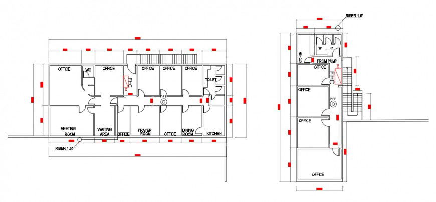 CAD drawing details of office building floor plan dwg file