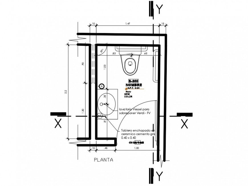 Cad drawing of bathroom plan with detail dimension in dwg file