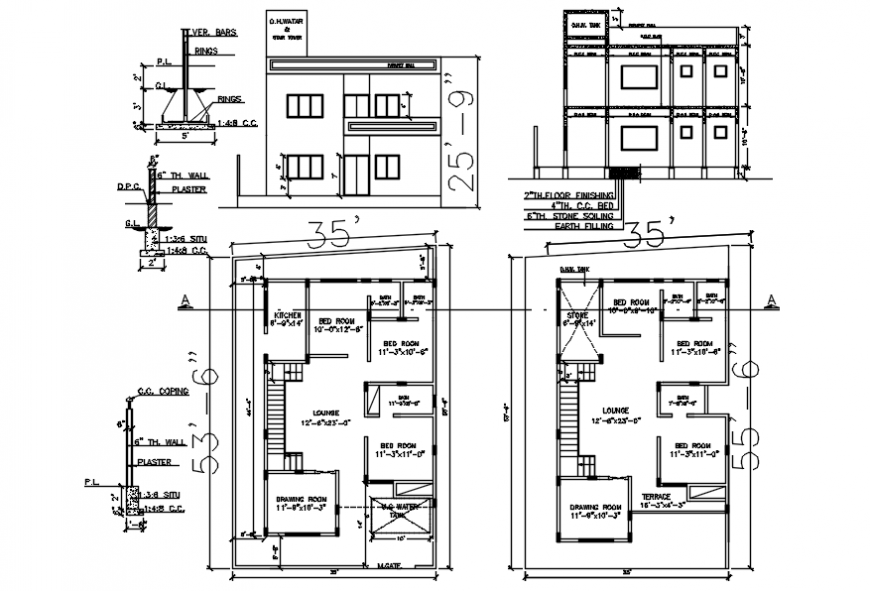 CAD drawing of the residential house floor plan in autocad software file
