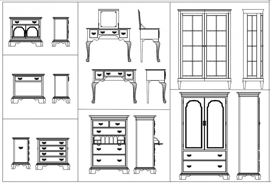 cad drawing of Wooden cupboard and dressing table blocks