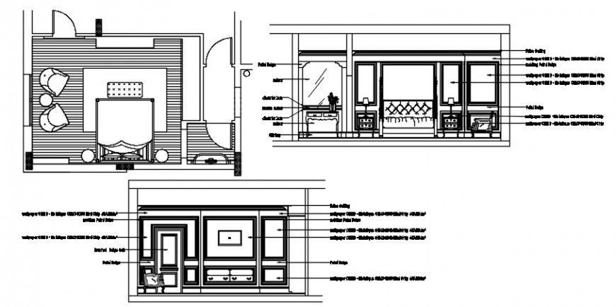 CAD drawings Bedroom plan and elevation 2d view autocad software file