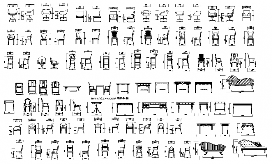 Cad drawings chairs and table layout file