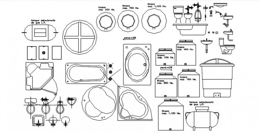 CAD drawings detailing of sanitary blocks 2d view autocad file