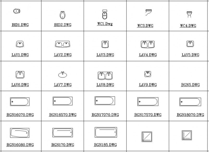 Cad drawings details of bathroom items