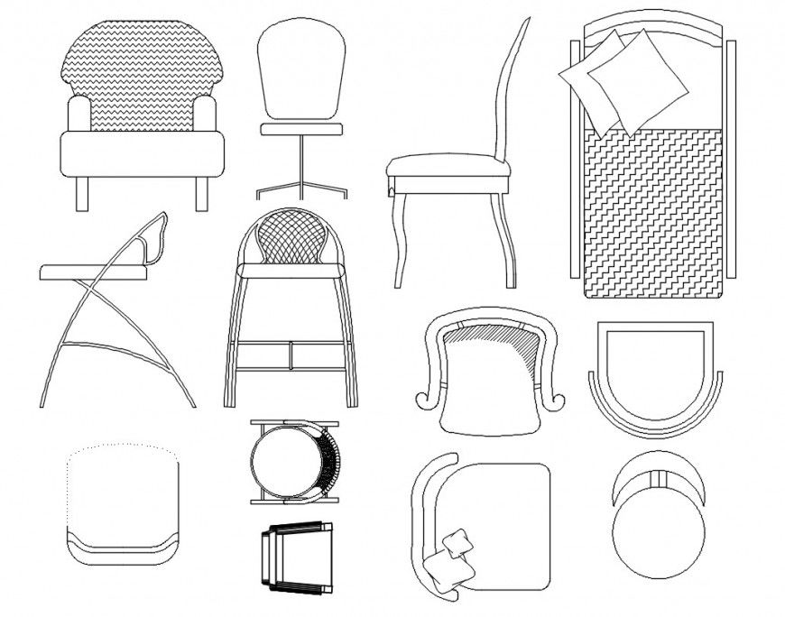 Cad drawings details  of types of  all view of chairs