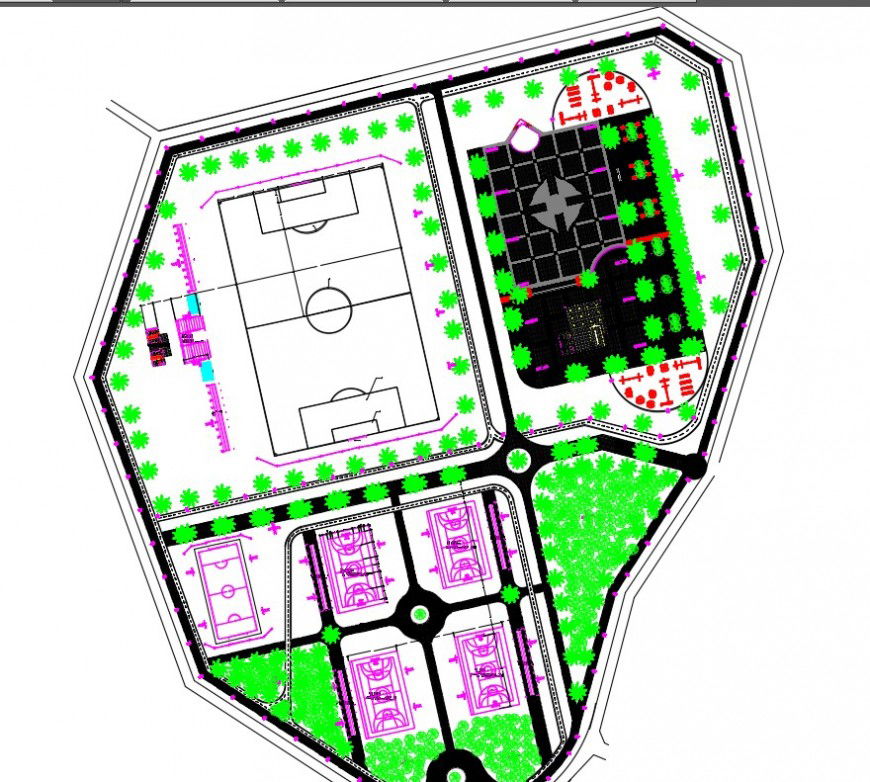 CAD drawings details of sports playground area autocad software file