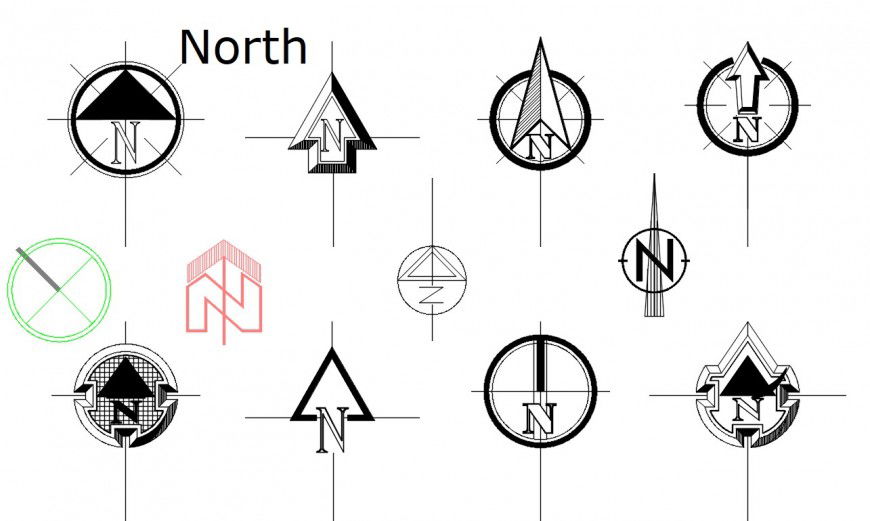 Cad drawings details of   north direction  