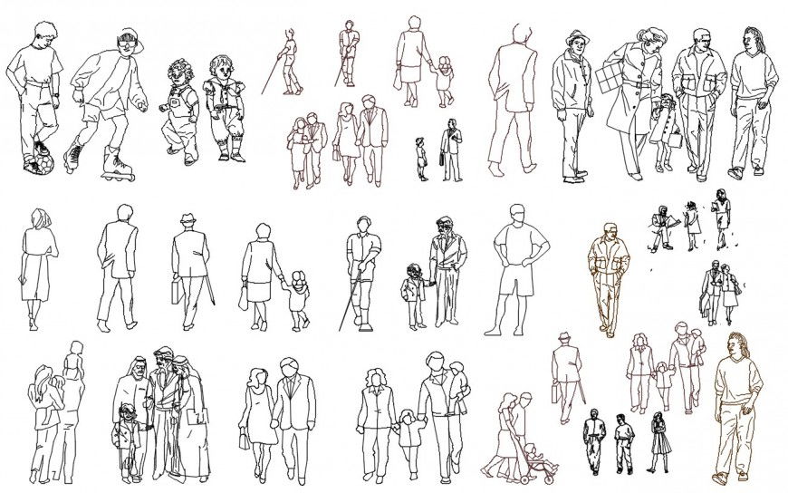 CAd drawings details of   top view of family with children
