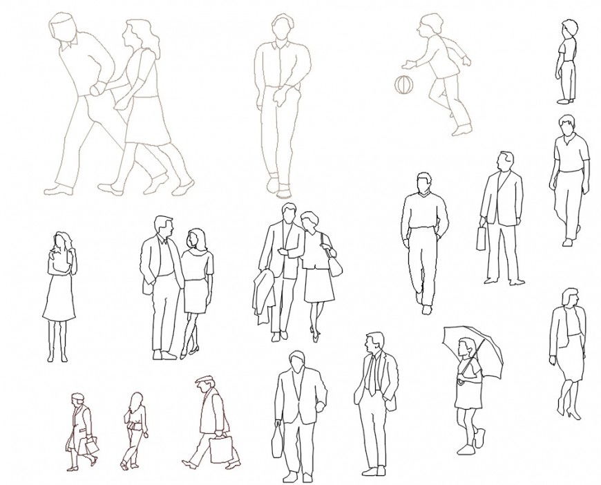 Cad drawings details of   top view of men and women