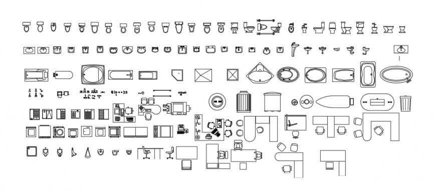 CAd drawings details of  bathroom accessories with bath tub and closet