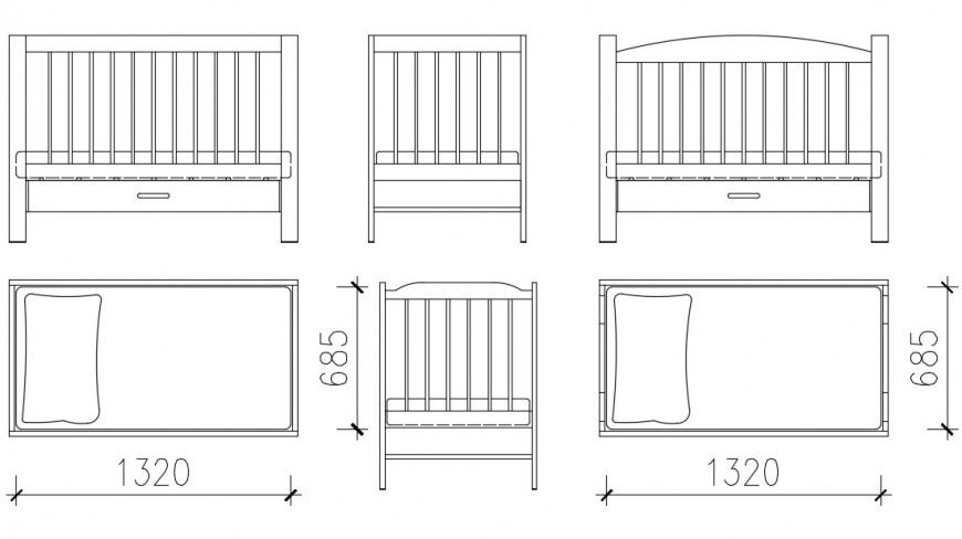 CAd drawings details of  bed elevation  with dimension
