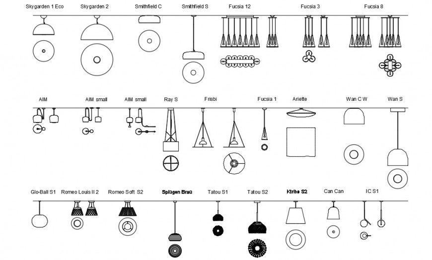 CAd drawings details of  ceiling hanging lights