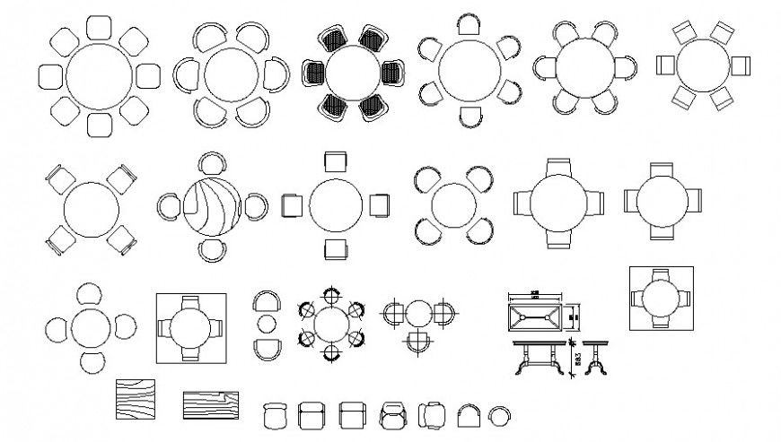 Cad drawings details of  dining room round  table and chair detail