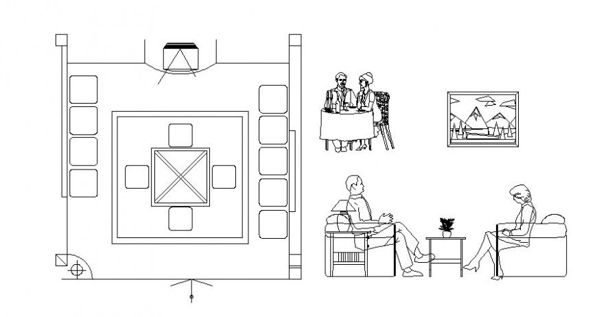 CAD drawings details of  drawing room furniture sofa  