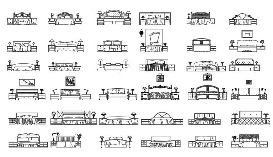 CAd drawings details of  front  elevation  of double  bed