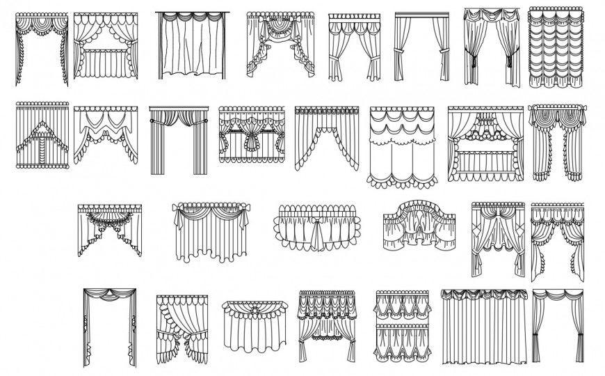 CAd drawings details of  front elevation long living room curtains