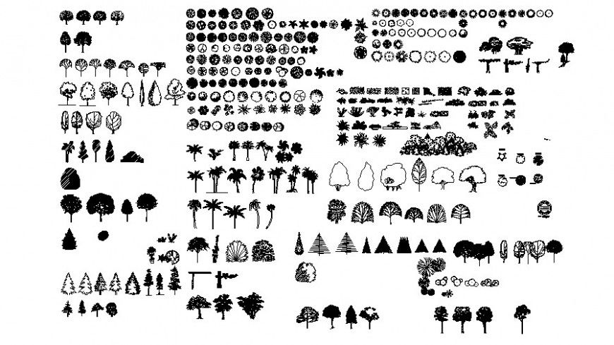 Cad drawings details of  garden trees and flower pots 