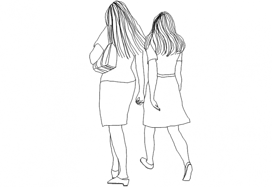 Cad drawings details of  girls with handbags