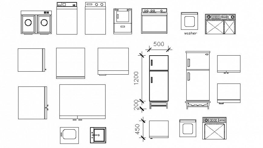Cad drawings details of  kitchen refrigerators