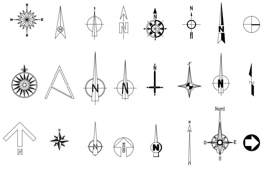 CAd drawings details of  north symbol compass   
