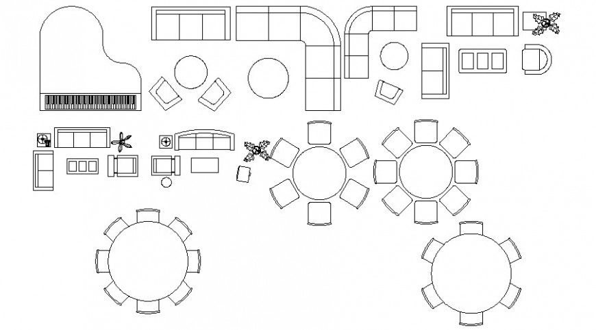 Cad drawings details of  piano room furniture