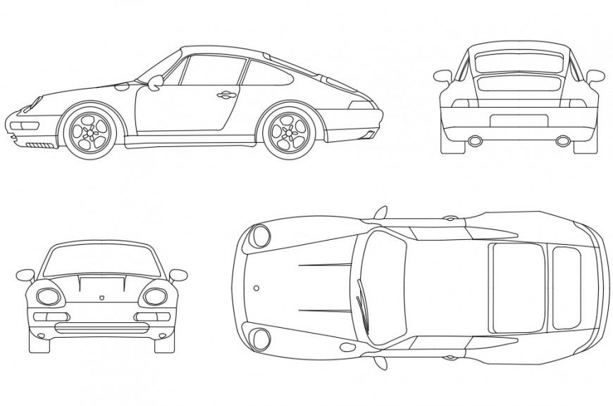 CAd drawings details of  Porsche Carrera car elevation