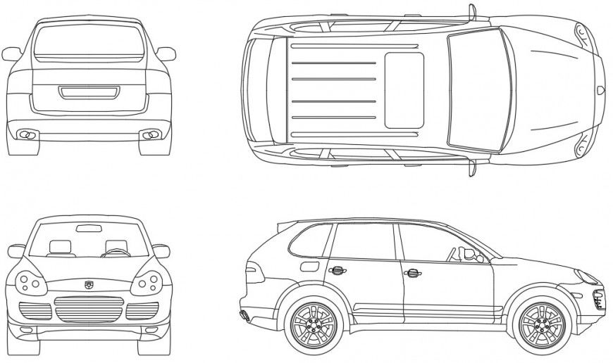 CAd drawings details of  Porsche cayenne  car 