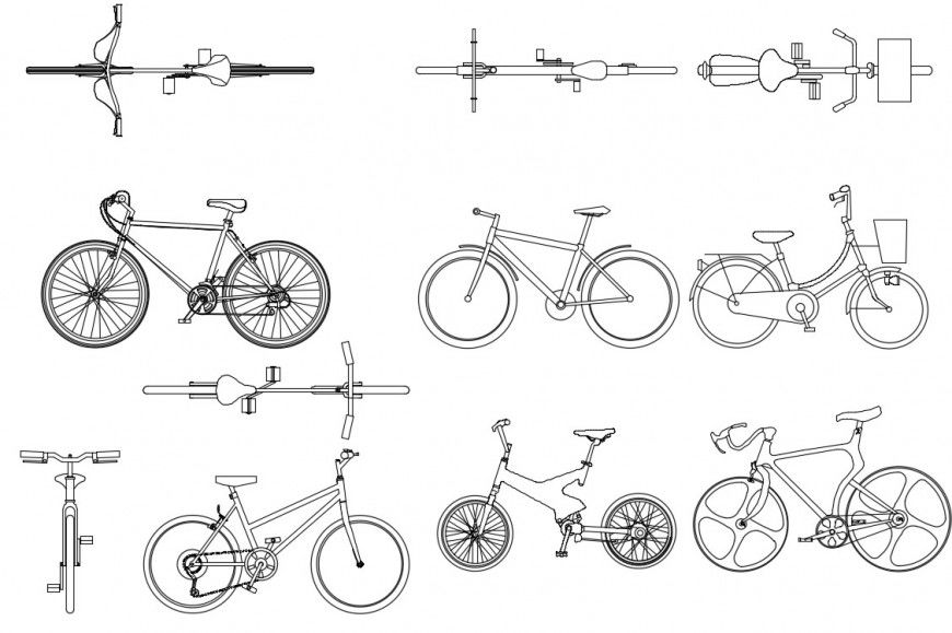 CAd drawings details of  side  elevation of park bicycle