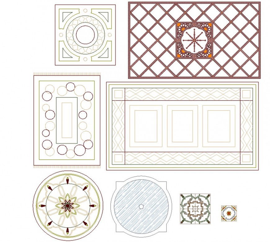 CAd drawings details of  top  view of carpets  
