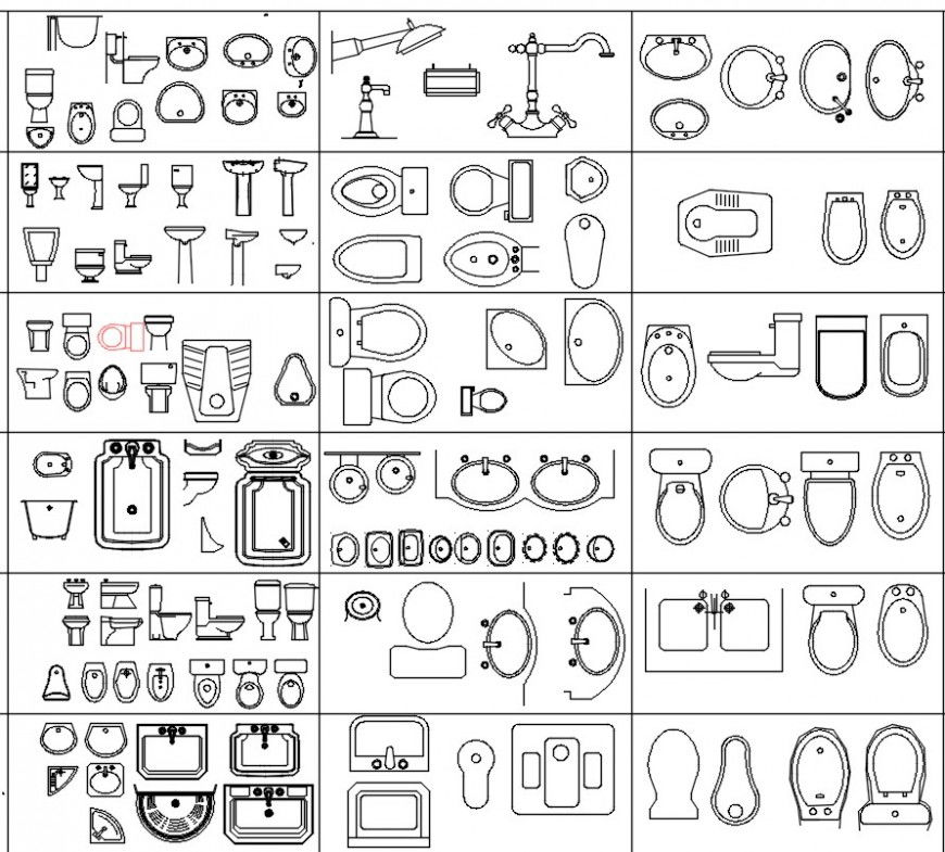 Cad drawings details of top view of curved closets in bathroom