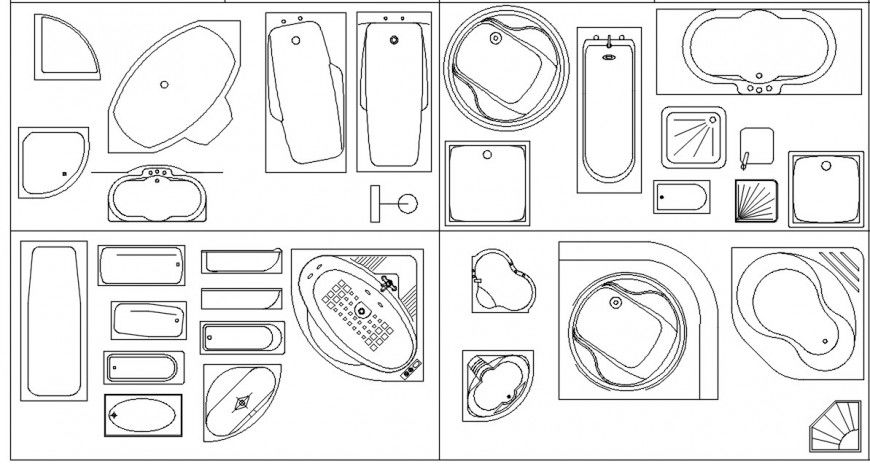 Cad drawings details of top view of luxury Jacuzzi and bathtub in bathroom