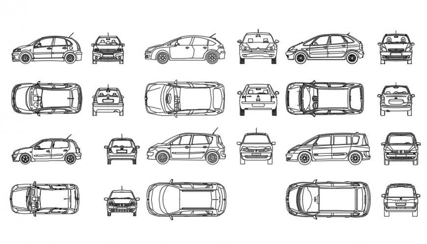 CAd drawings details of  top  and back elevation of small cars