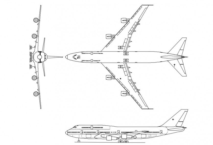 CAd drawings details of  top  and side  elevation of Boeing aeroplane