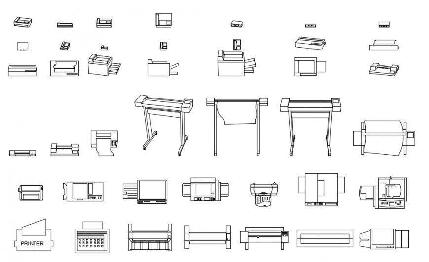 CAd drawings details of  top and front    elevation of printers