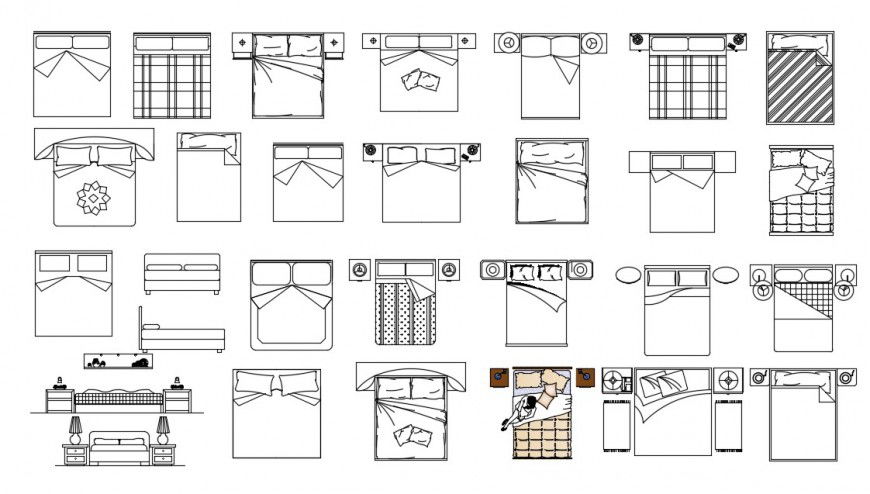 CAd drawings details of  top elevation  of double  bed