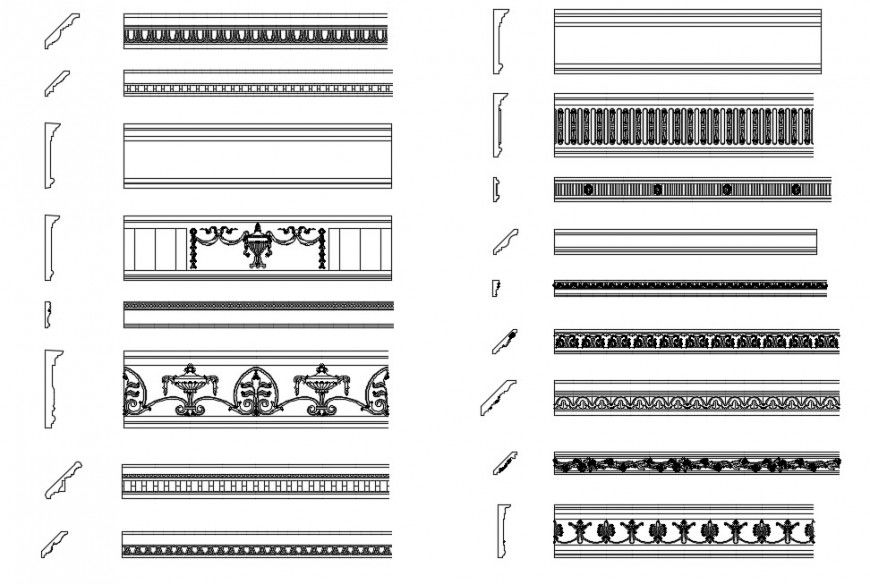 CAd drawings details of  top elevation  of cornices