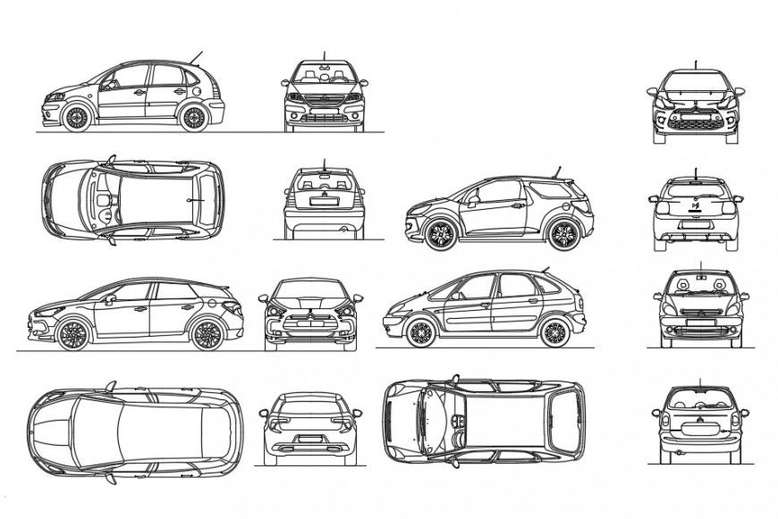 CAd drawings details of  top elevation of citron cars