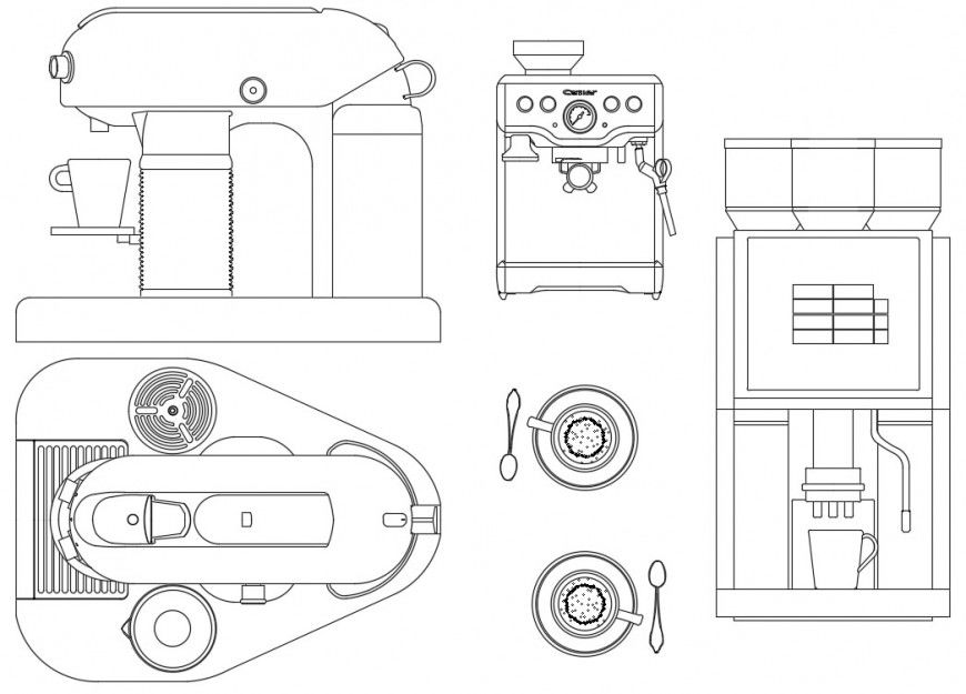 CAd drawings details of  top elevation of coffee machine