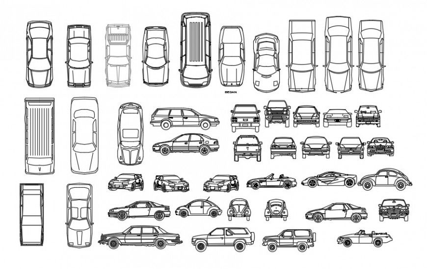 CAd drawings details of  top elevation of expensive cars