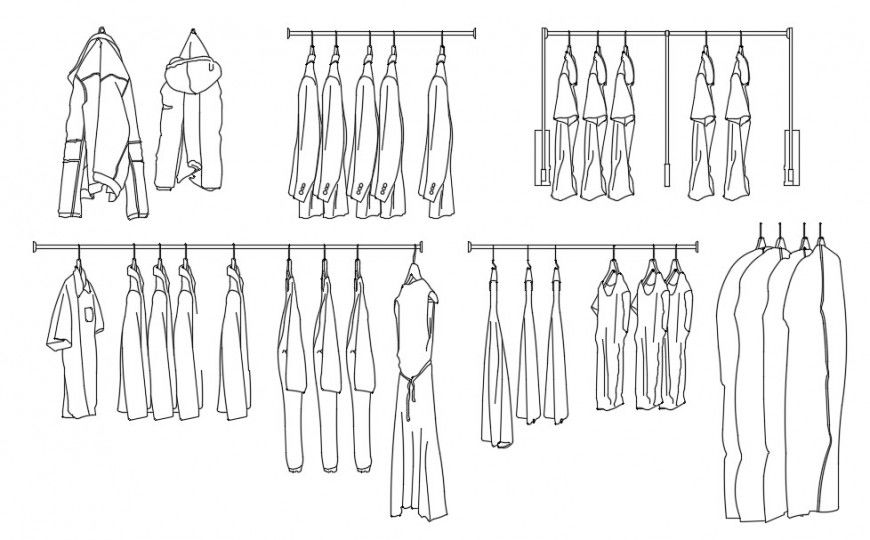 CAd drawings details of  top elevation of jackets hanging clothes